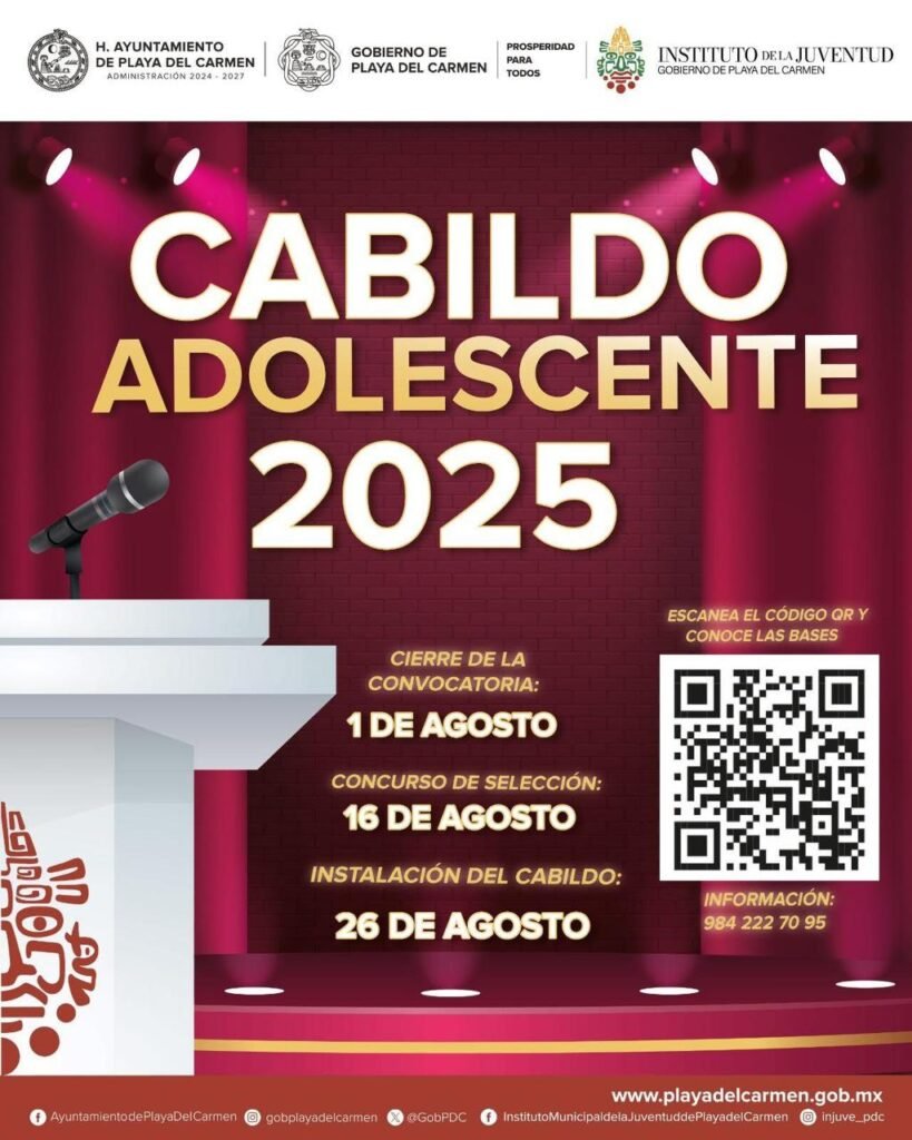 Convocan a jóvenes de 12 a 17 años de Playa del Carmen a participar en el Cabildo Adolescente 2025 y formar parte activa del gobierno municipal.